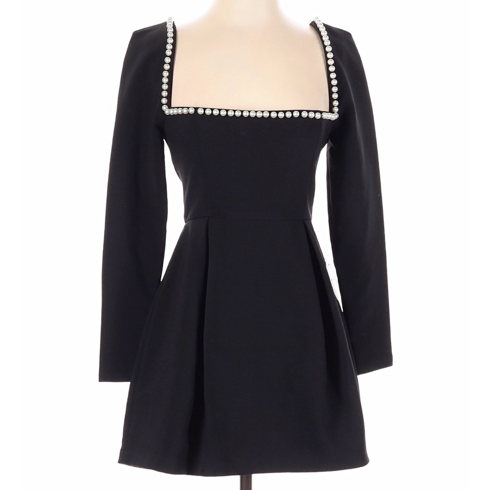 Elegant Black Long Sleeve Dress with Pearl Accents